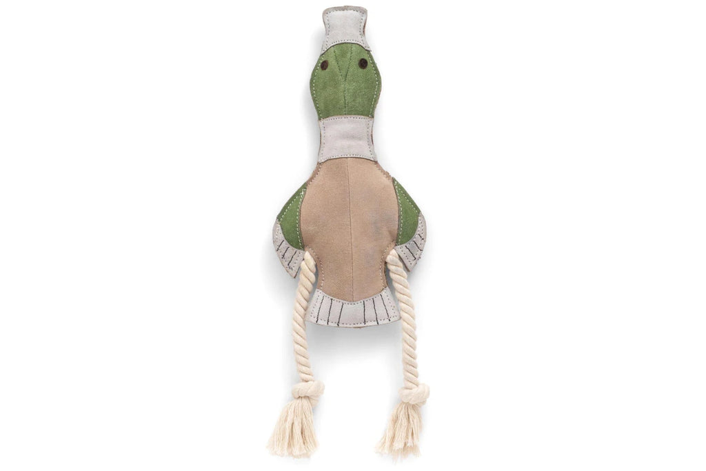 Fuzzl Eco Leather Dudley Duck Interactive Natural Tough Chew Dog Toy