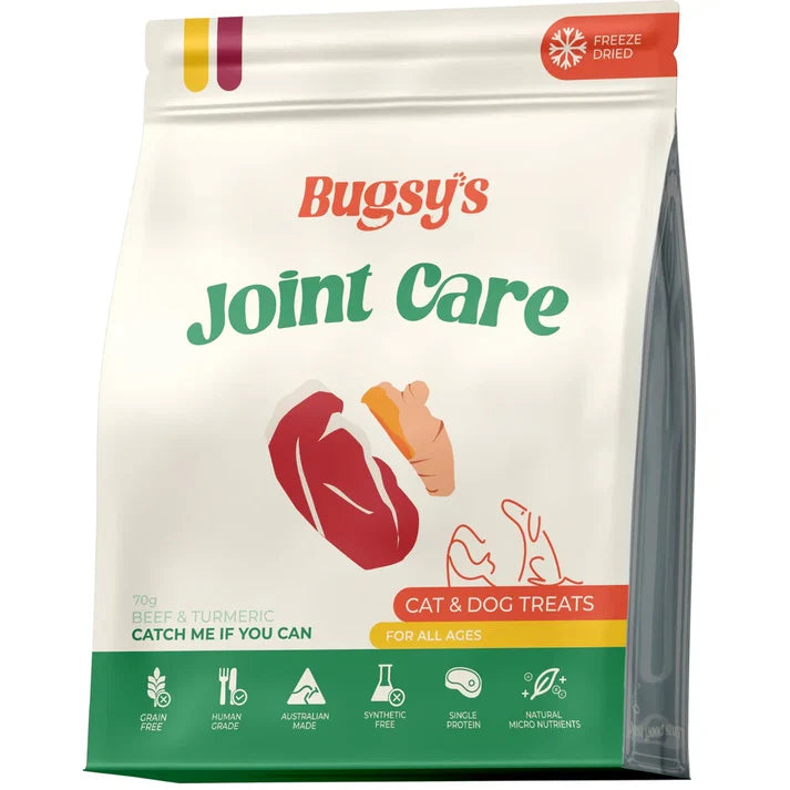 BUGSY'S Freeze-Dried Joint Care Beef & Turmeric Treats for Dogs & Cats 70g