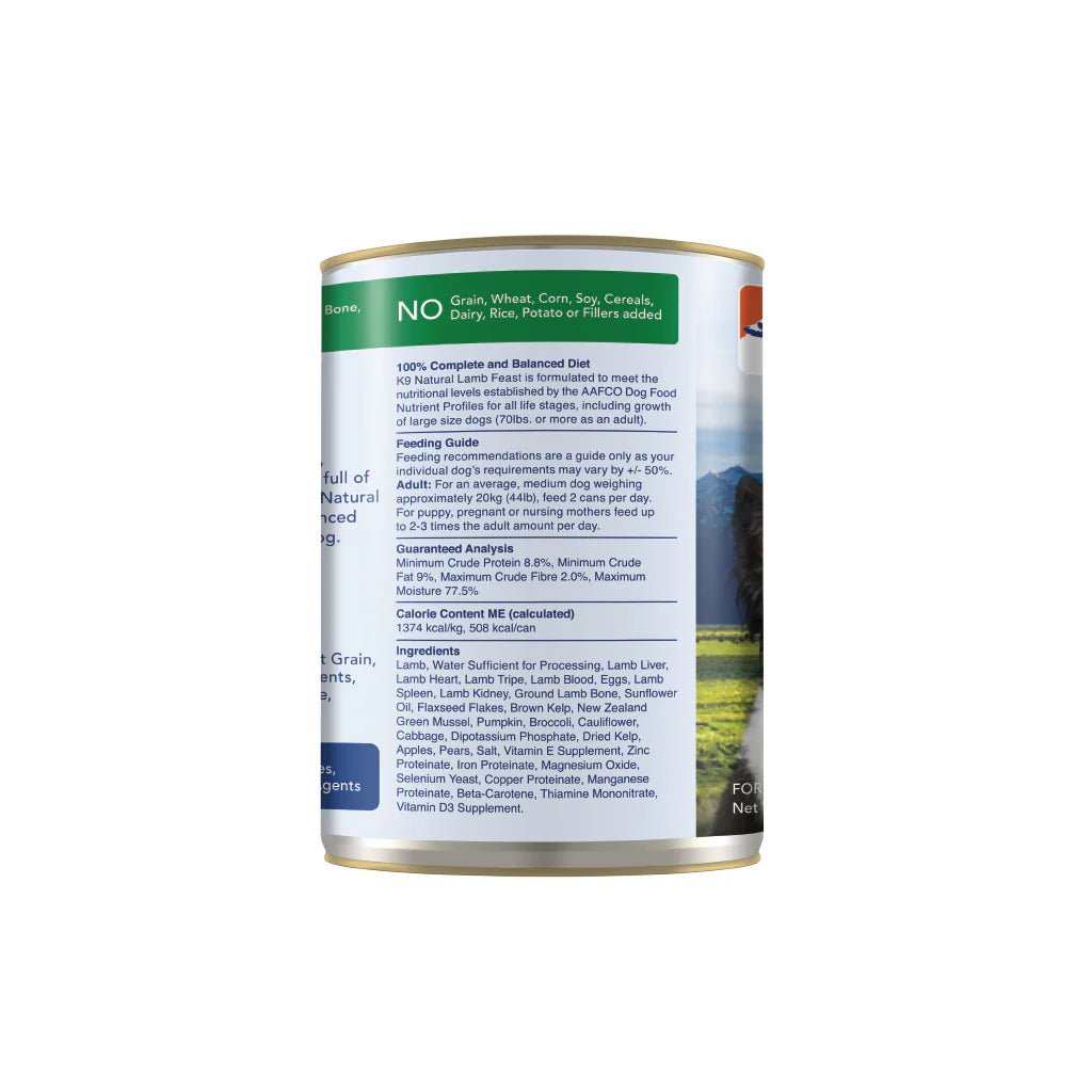 K9 NATURAL NZ LAMB FEAST 370G 12PK