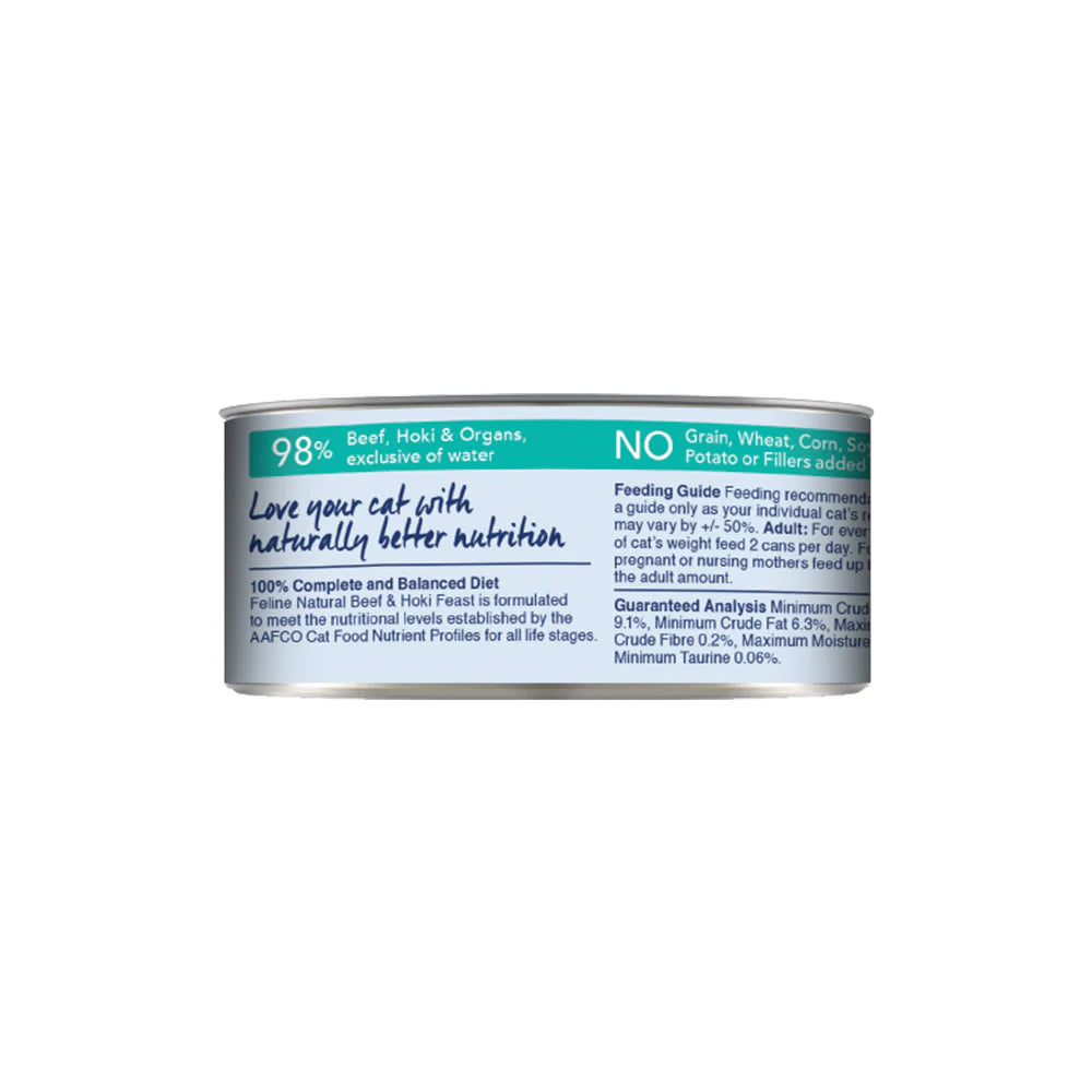 Feline Natural Premium Cat Wet Food Can 85g (BEEF & HOKI FEAST)