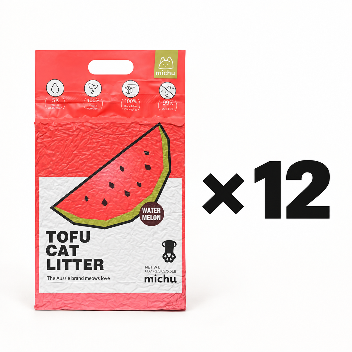 Michu Tofu Cat Litter – 12 Bag (watermelon)
