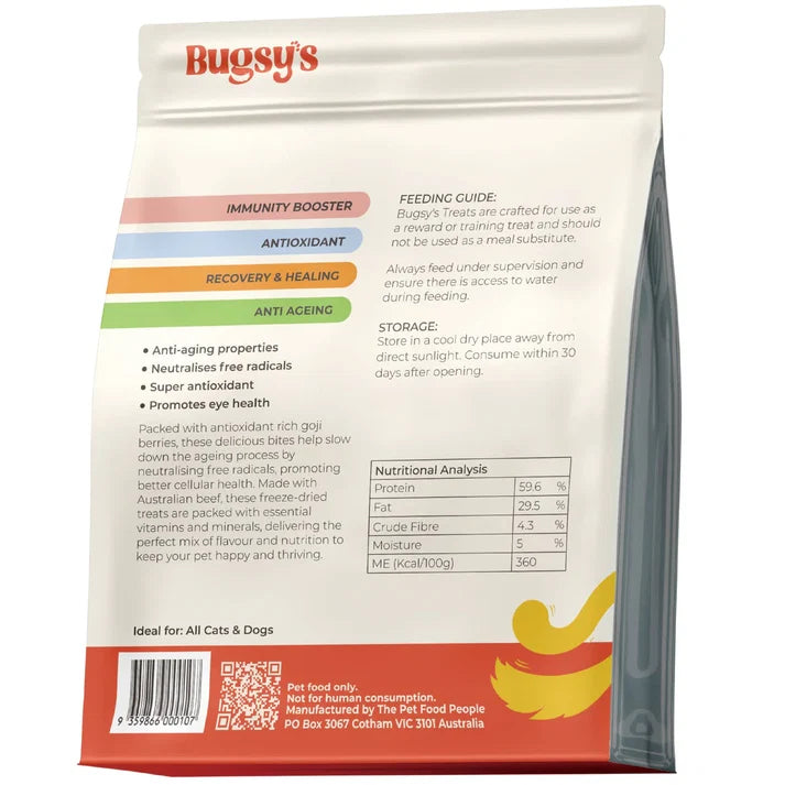 BUGSY'S Freeze-Dried Anti-Ageing Beef & Goji Berry Treats for Dogs & Cats 70g
