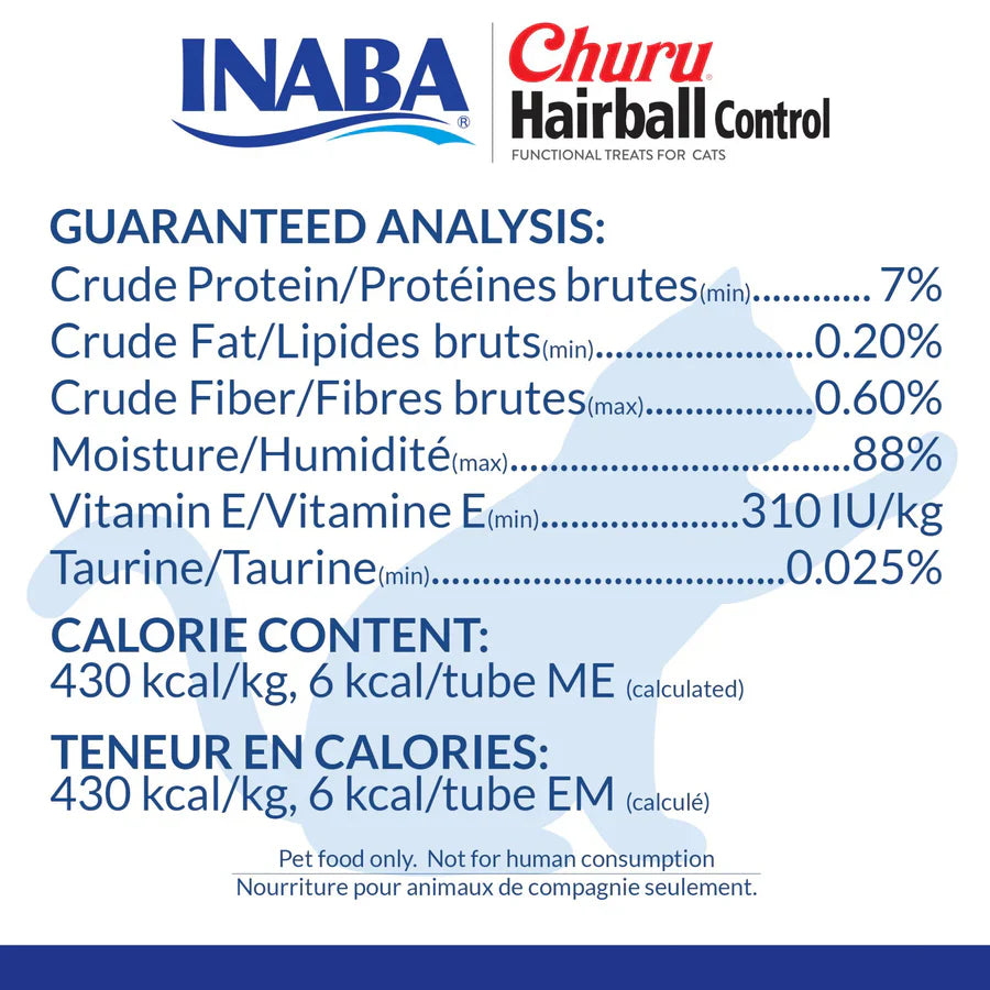 INABA CAT CHURU PUREE HAIRBALL CONTROL TUNA 56G 6PK