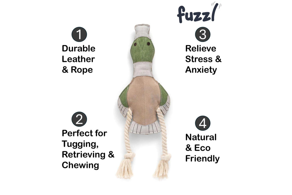 Fuzzl Eco Leather Dudley Duck Interactive Natural Tough Chew Dog Toy