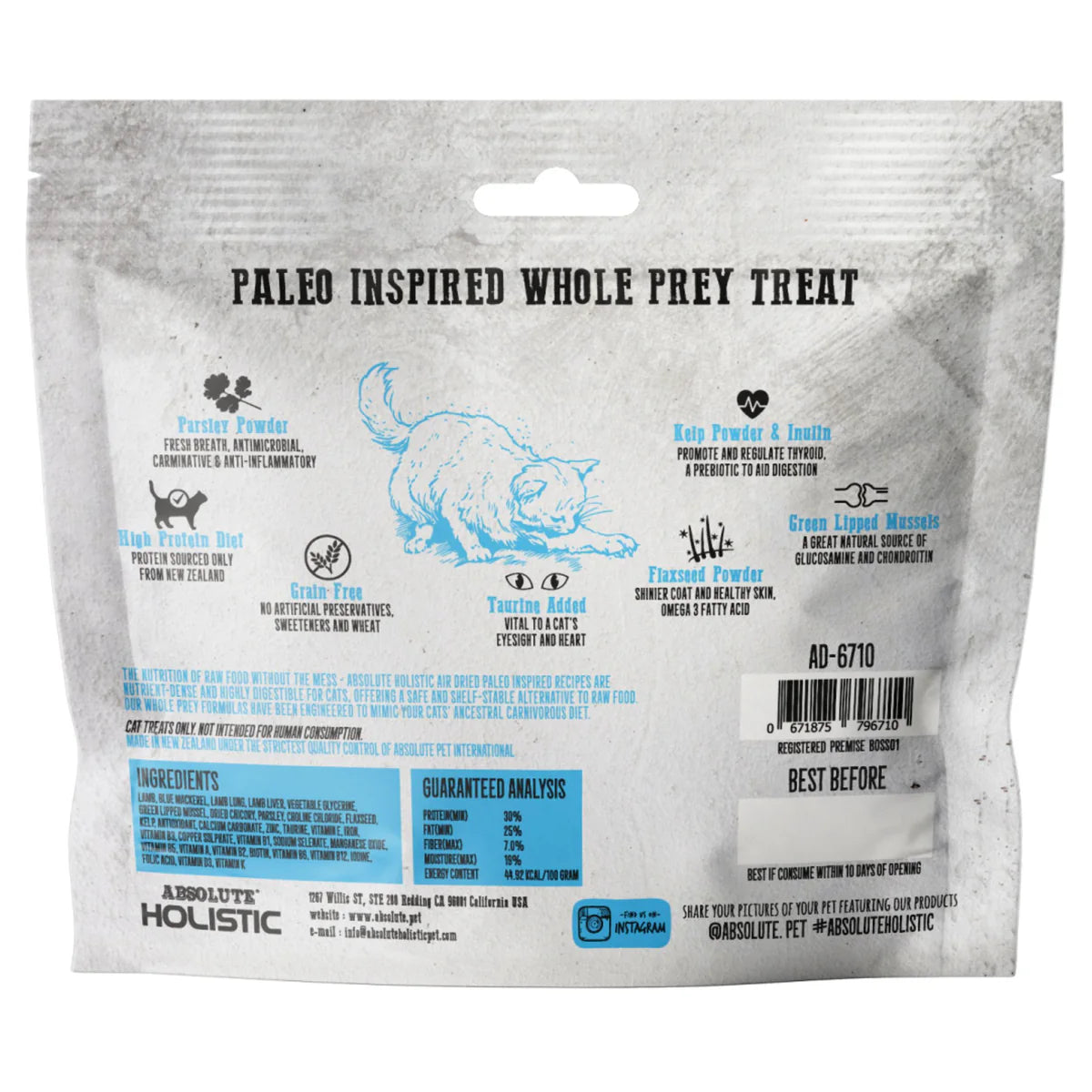 Absolute Holistic Air Dried Cat Treats Oceanic Farm Blue Mackerel & Lamb 50gm