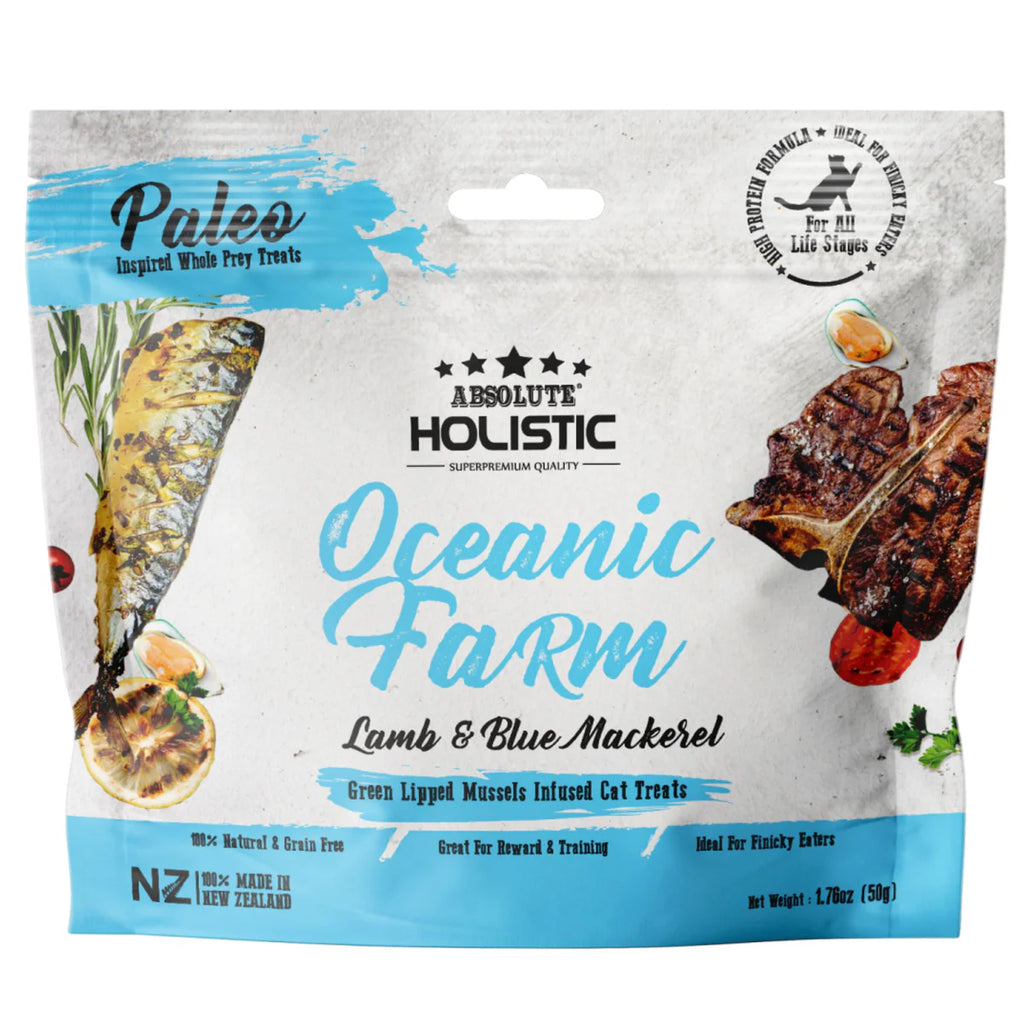 Absolute Holistic Air Dried Cat Treats Oceanic Farm Blue Mackerel & Lamb 50gm