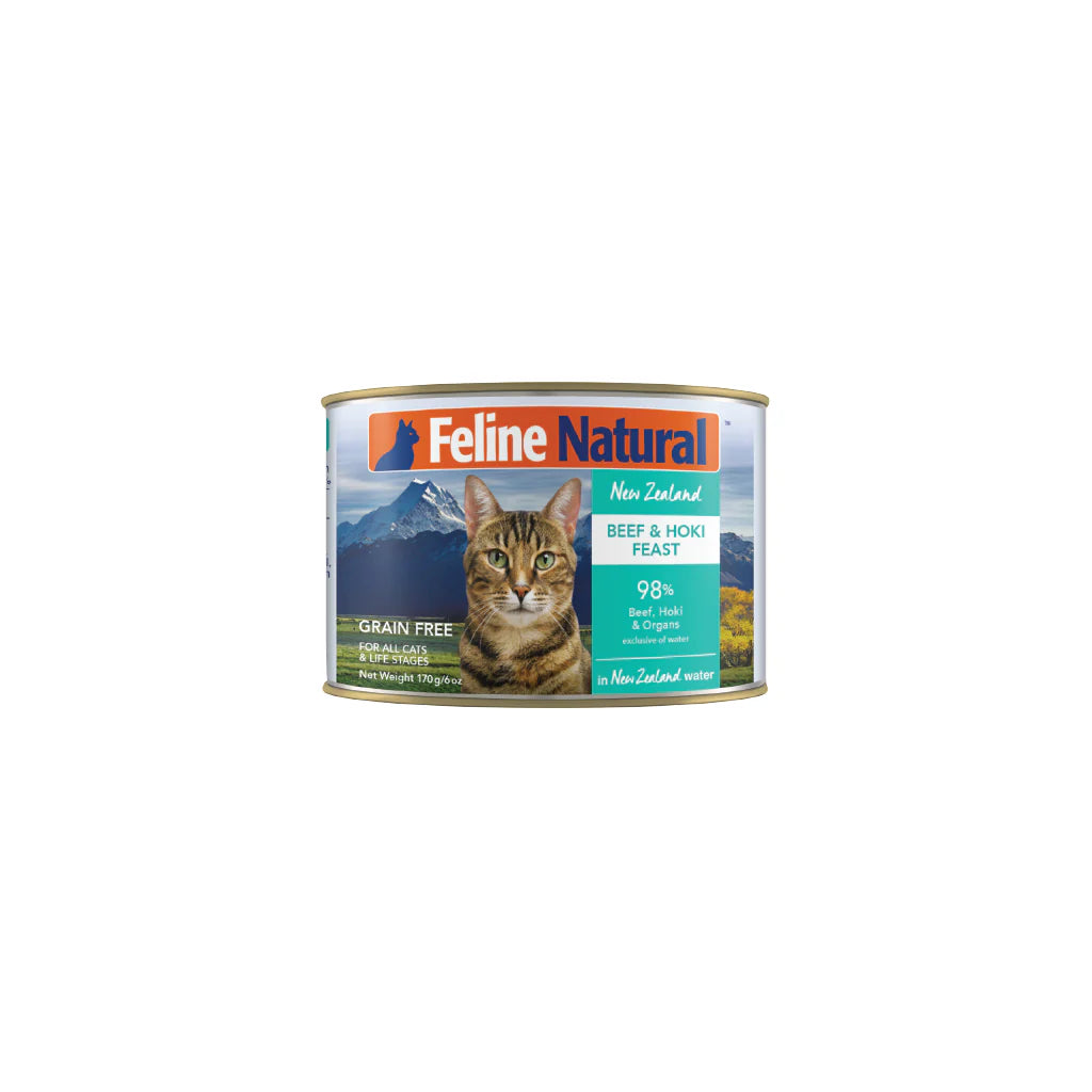 FELINE NATURAL POUCHES HOKI & BEEF FEAST 85G 12PK