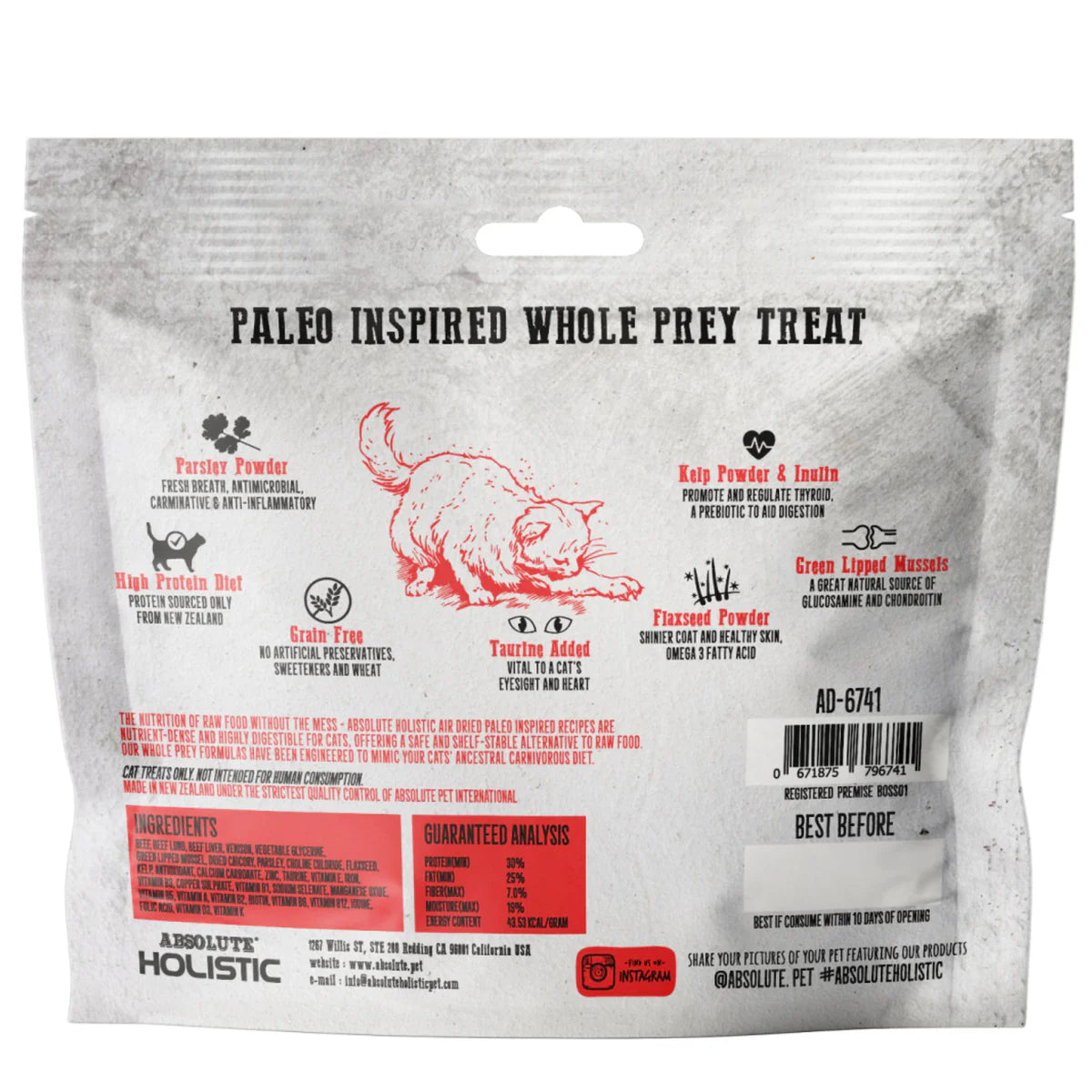 Absolute Holistic Air Dried Cat Treats Red Meat Beef & Venison 50gm