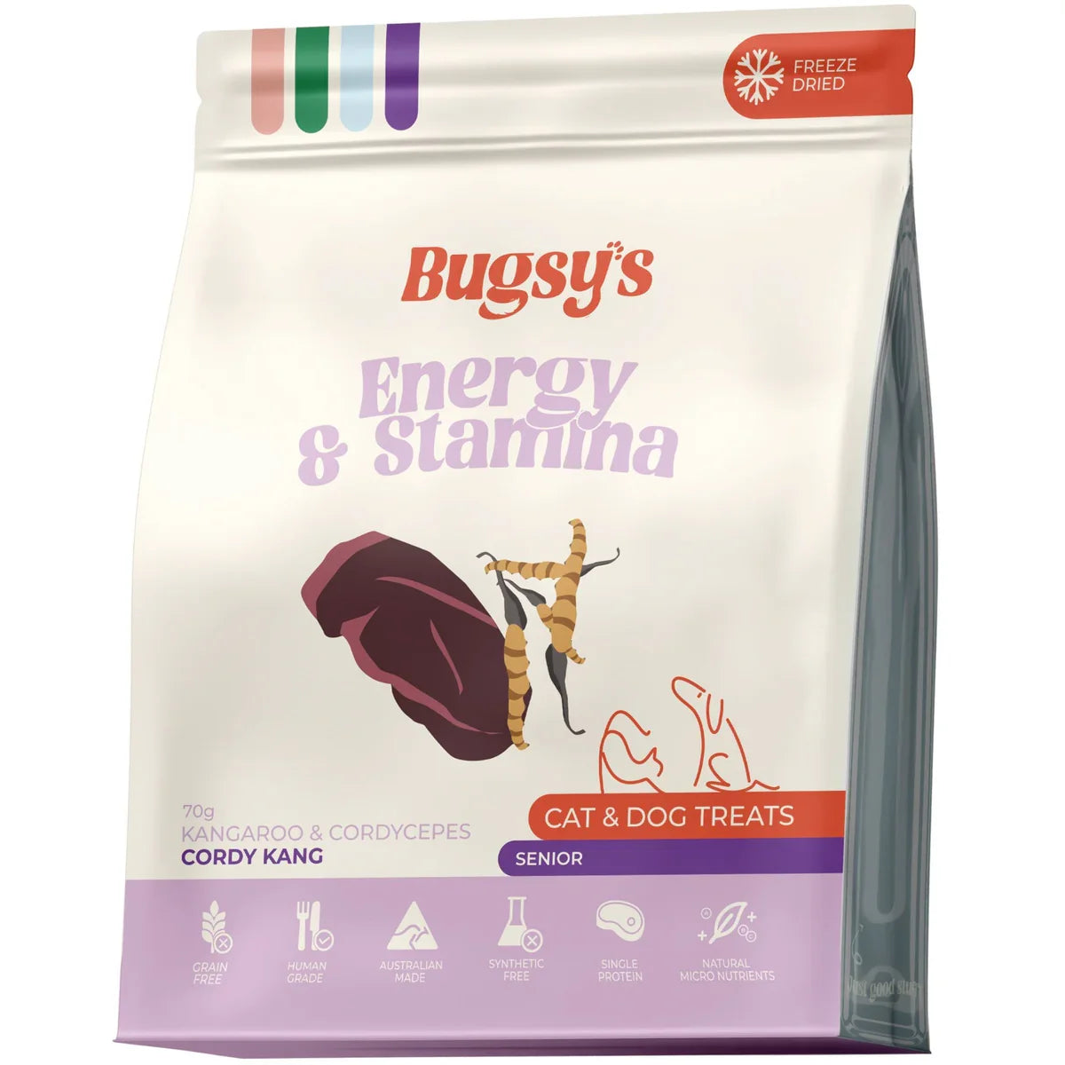 BUGSY'S Freeze-Dried Energy & Stamina Kangaroo & Cordyceps Treats for Dogs & Cats 70g