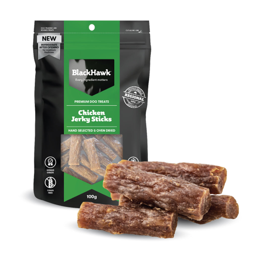 BLACK HAWK DOG TREATS CHICKEN JERKY STICKS 100G