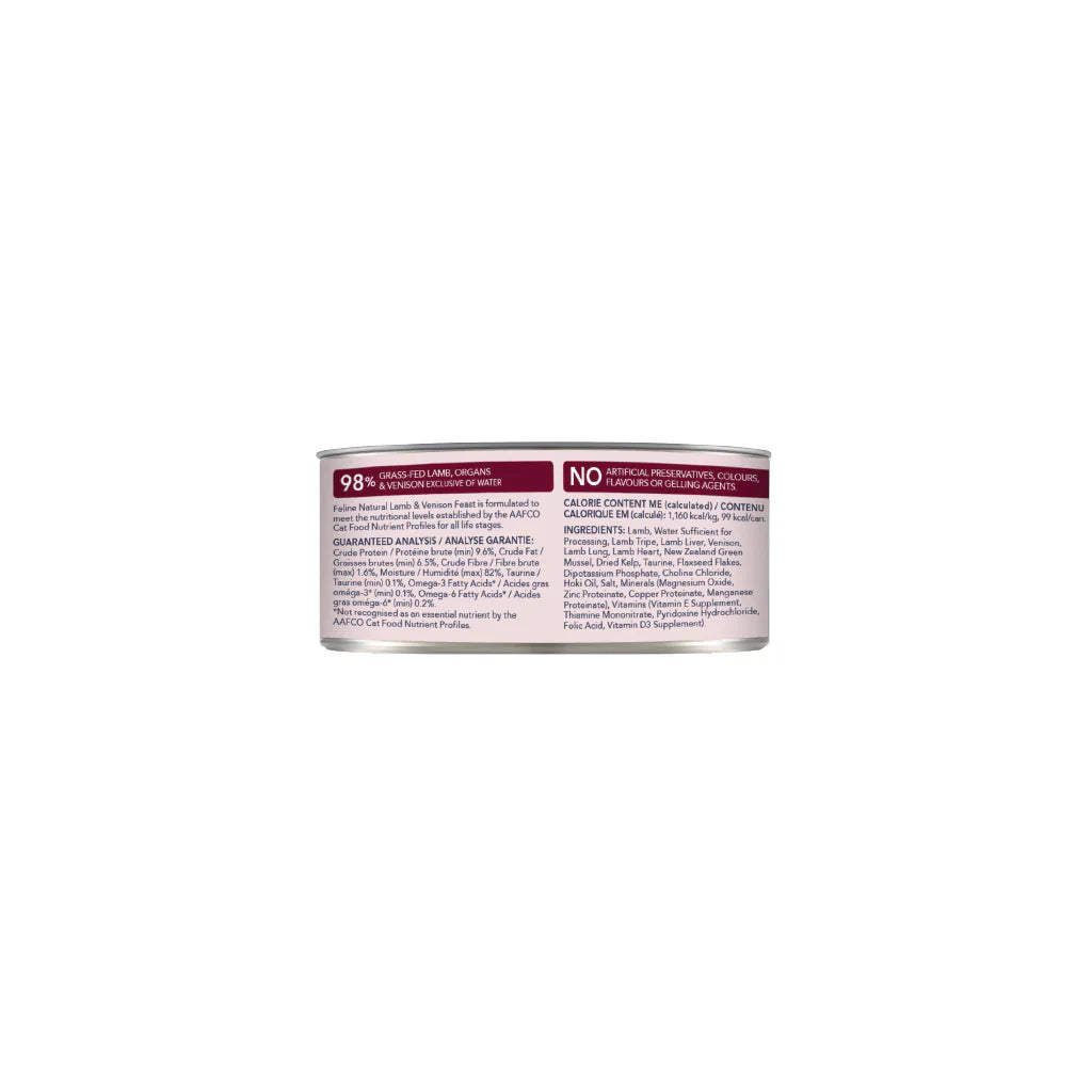 FELINE NATURAL NZ LAMB & VENISON FEAST 170G (OM12)