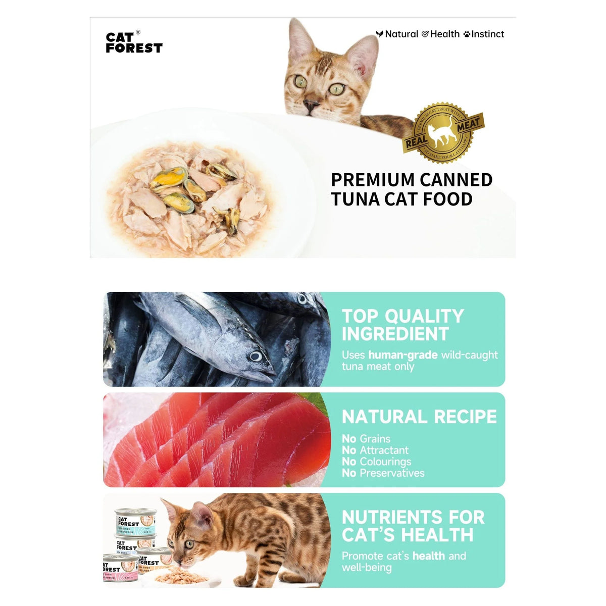 CAT FOREST Premium Tuna White Meat With Chicken In Jelly Cat Canned Food 85G X 24