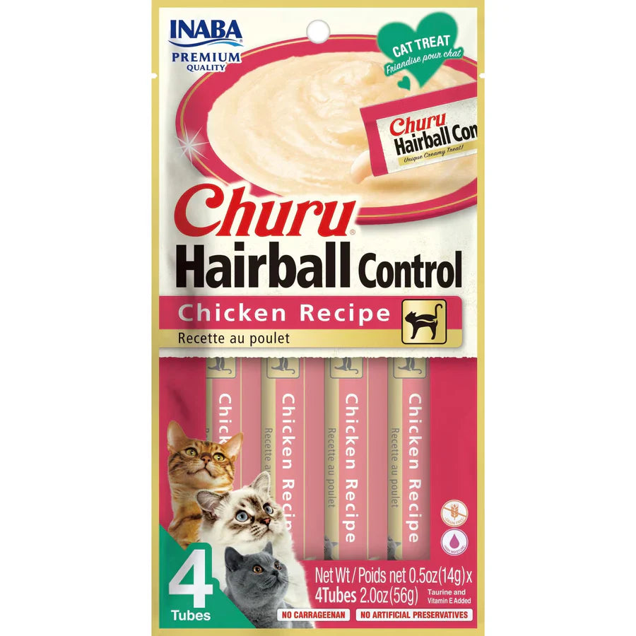 INABA CAT CHURU PUREE HAIRBALL CONTROL CHICKEN 56G 6PK