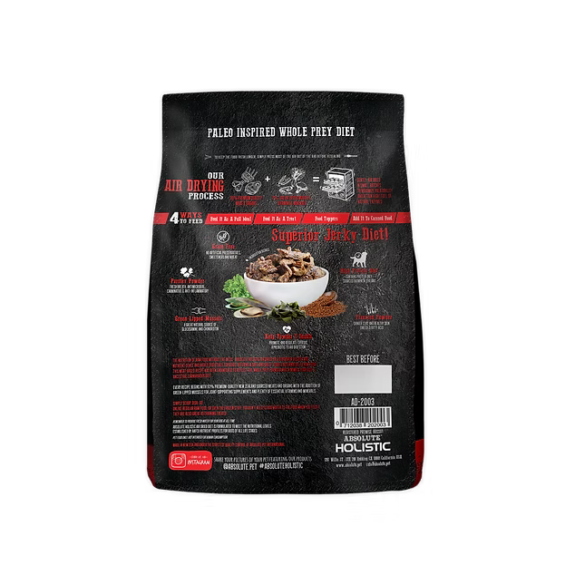Absolute Holistic Air Dried Dog Food Red Meat Beef & Venison 1kg