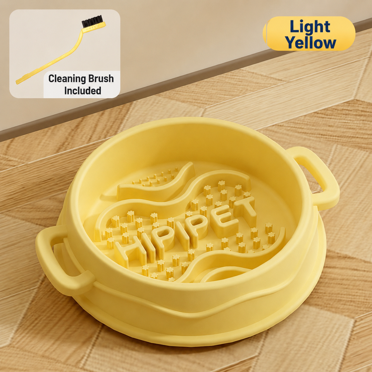 Hipipet Silicone Slow Feeder Bowl – Light Yellow with Clearing Brush