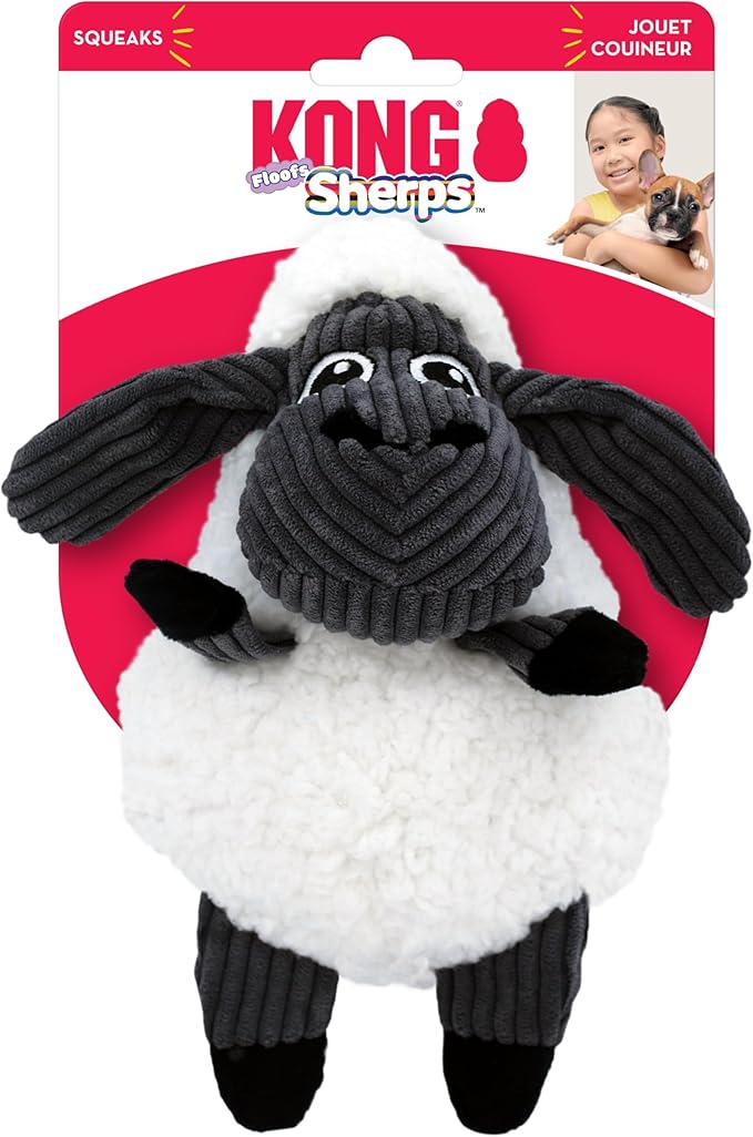 KONG - Sherps Floofs Sheep - Indoor Cuddle Squeaky Plush Dog Toy - for Medium Dogs