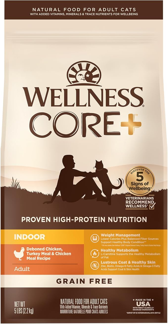 Wellness CORE+ Adult Dry Cat Food for Indoor Cats, Turkey & Chicken Meal (2.27kg)