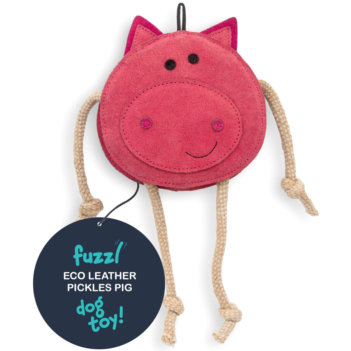 Fuzzl Eco Leather Pickles Pig Natural and Tough Dog Toys, Long Lasting Chew Toys for Aggressive Chewers