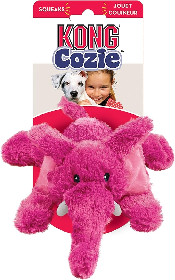 KONG - Cozie Elmer Elephant - Indoor Cuddle Squeaky Plush Dog Toy - for Small Dogs