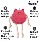 Fuzzl Eco Leather Pickles Pig Natural and Tough Dog Toys, Long Lasting Chew Toys for Aggressive Chewers