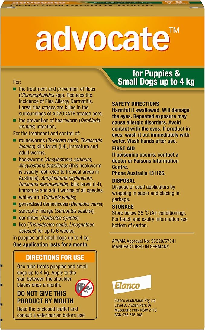 Advocate Spot-on Flea and Worm Treatment for Small Dog up to 4kg 3pk