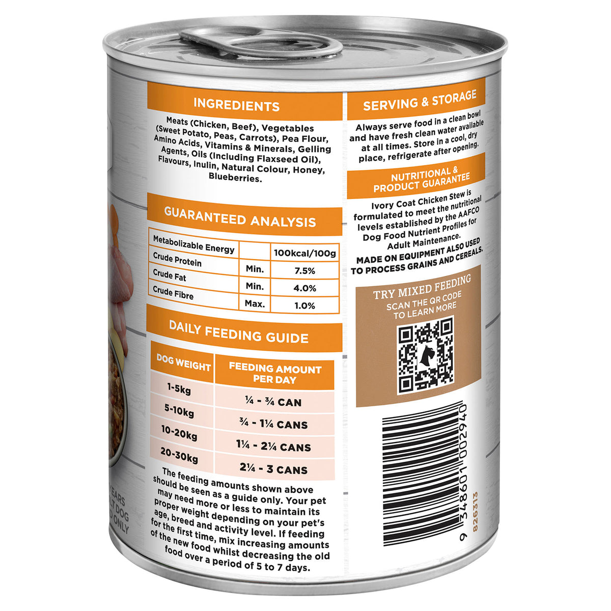 Ivory Coat Grain Free Chicken Stew Adult Canned Wet Dog Food 400g