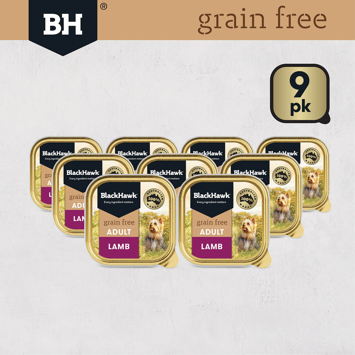 BLACK HAWK GRAIN FREE LAMB 100G 9PK