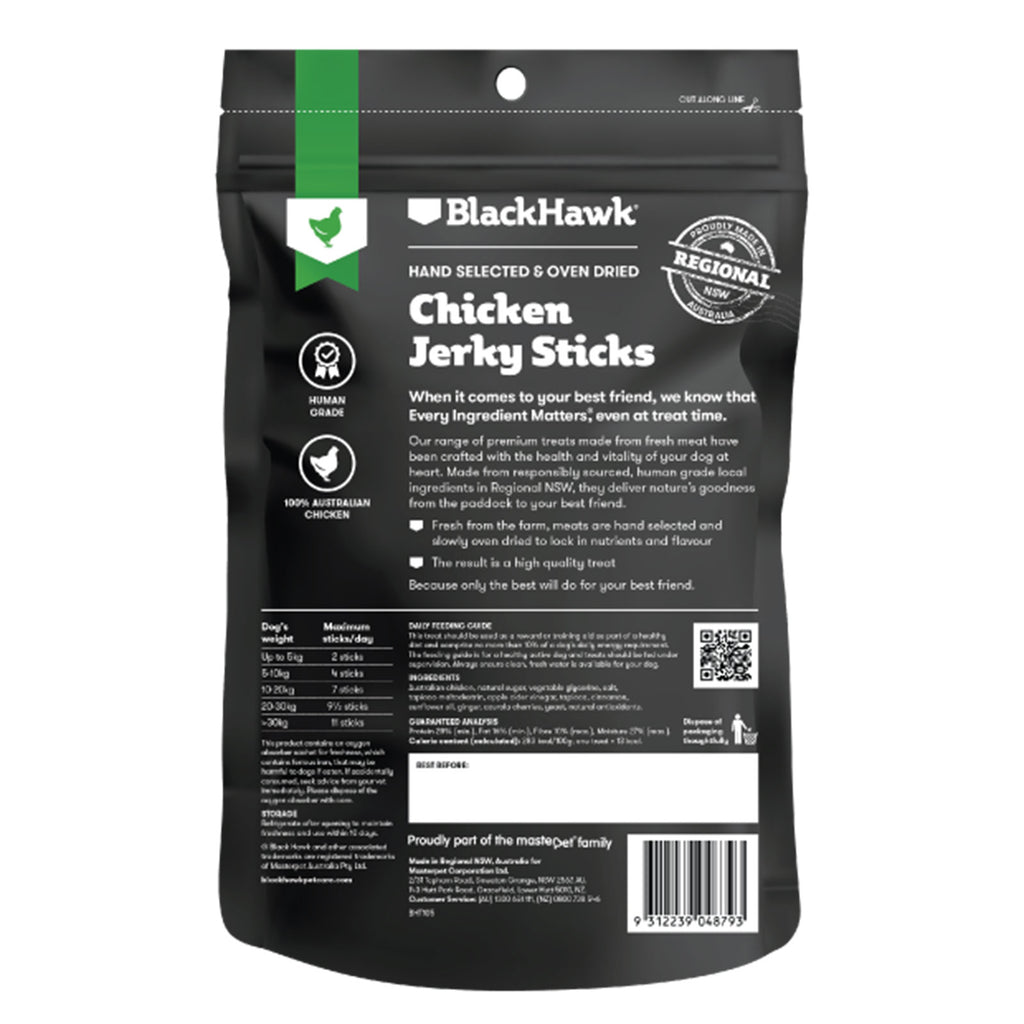 BLACK HAWK DOG TREATS CHICKEN JERKY STICKS 100G