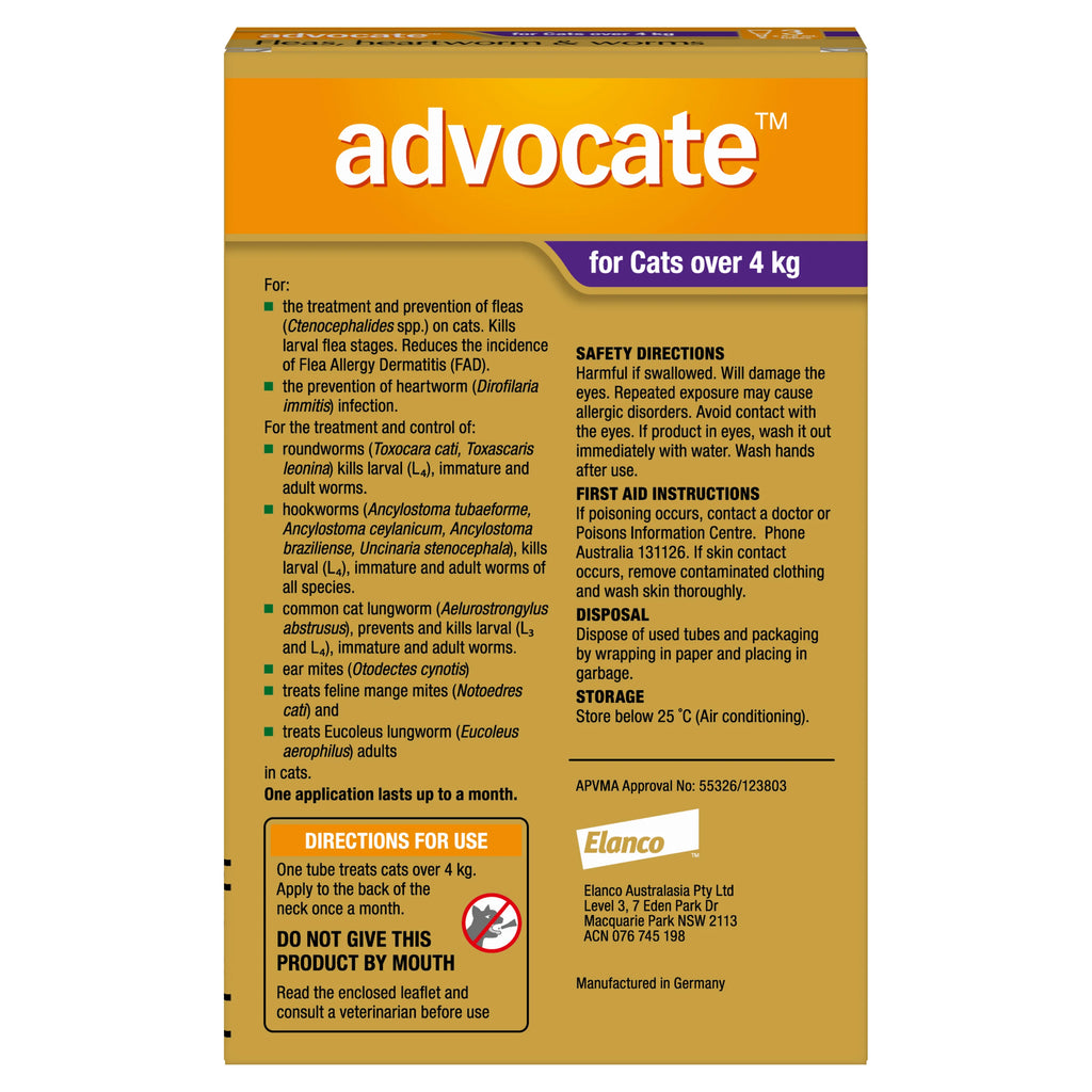Advocate Flea & Wormer Spot On For Cat Over To 4Kg, 3 Pack