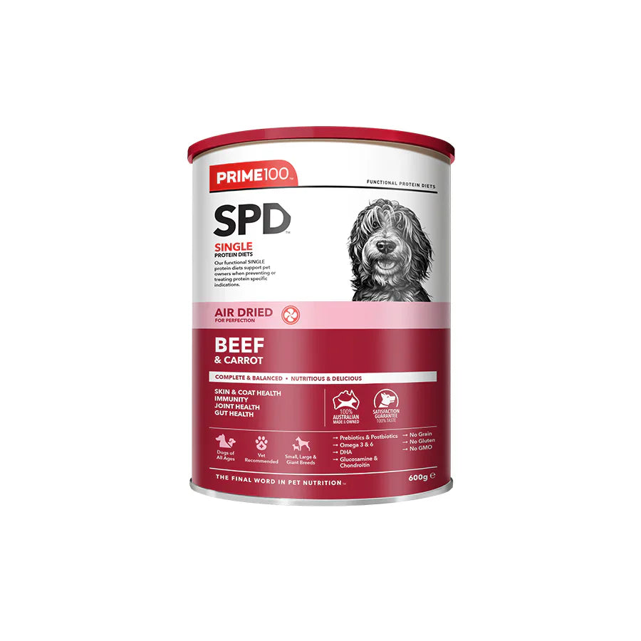 Prime100 SPD Air Dried Beef & Carrot Dry Dog Food 600g