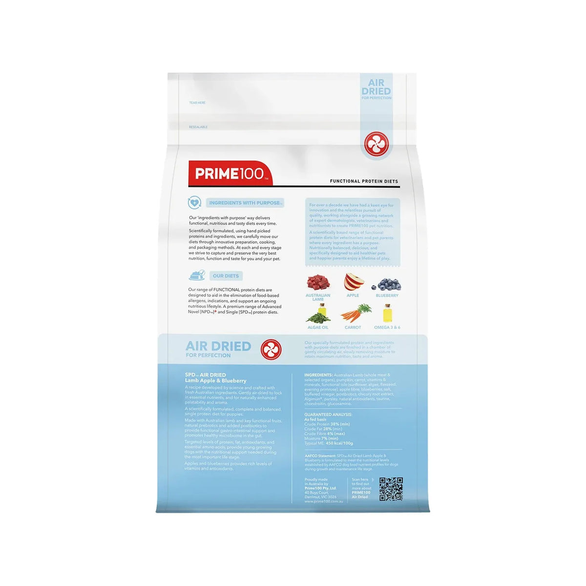 Prime100 SPD Air Dried Lamb Apple & Blueberry 600g
