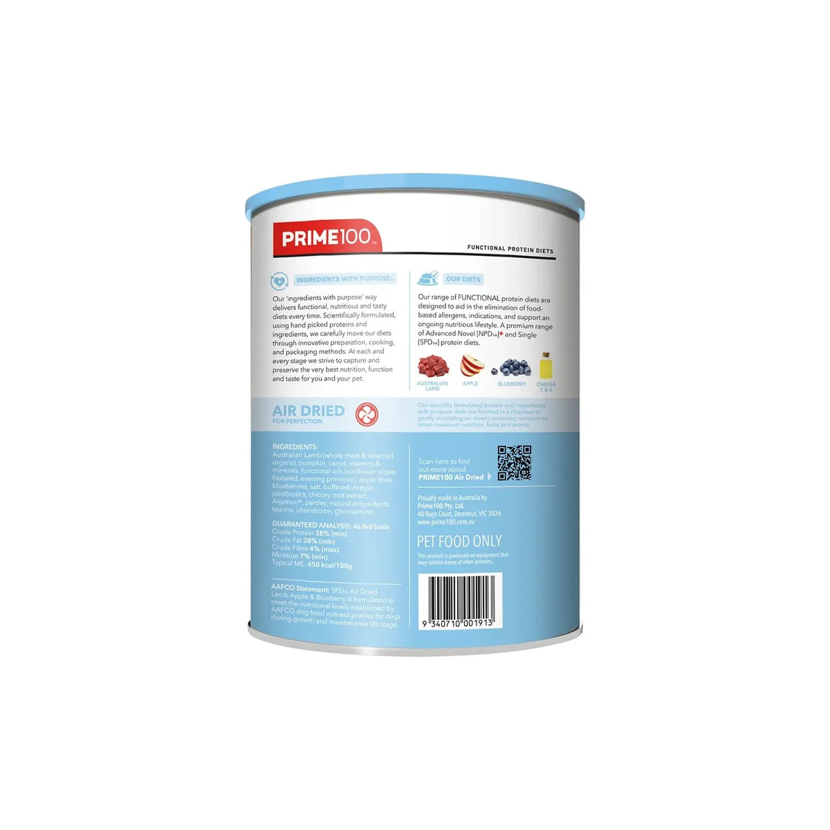 Prime100 SPD Air Dried Lamb Apple & Blueberry 600g