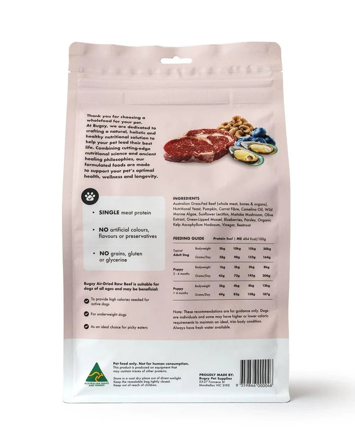 BUGSY Premium Air-Dried Raw Beef Dog Dry Food