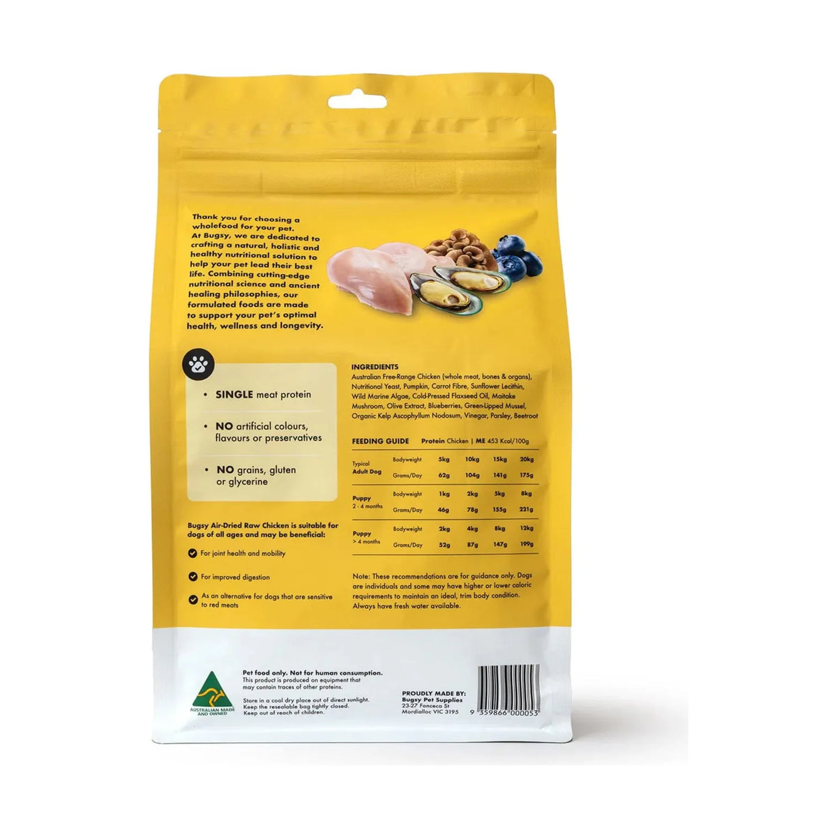 BUGSY Premium Air-Dried Raw Chicken Dog Dry Food