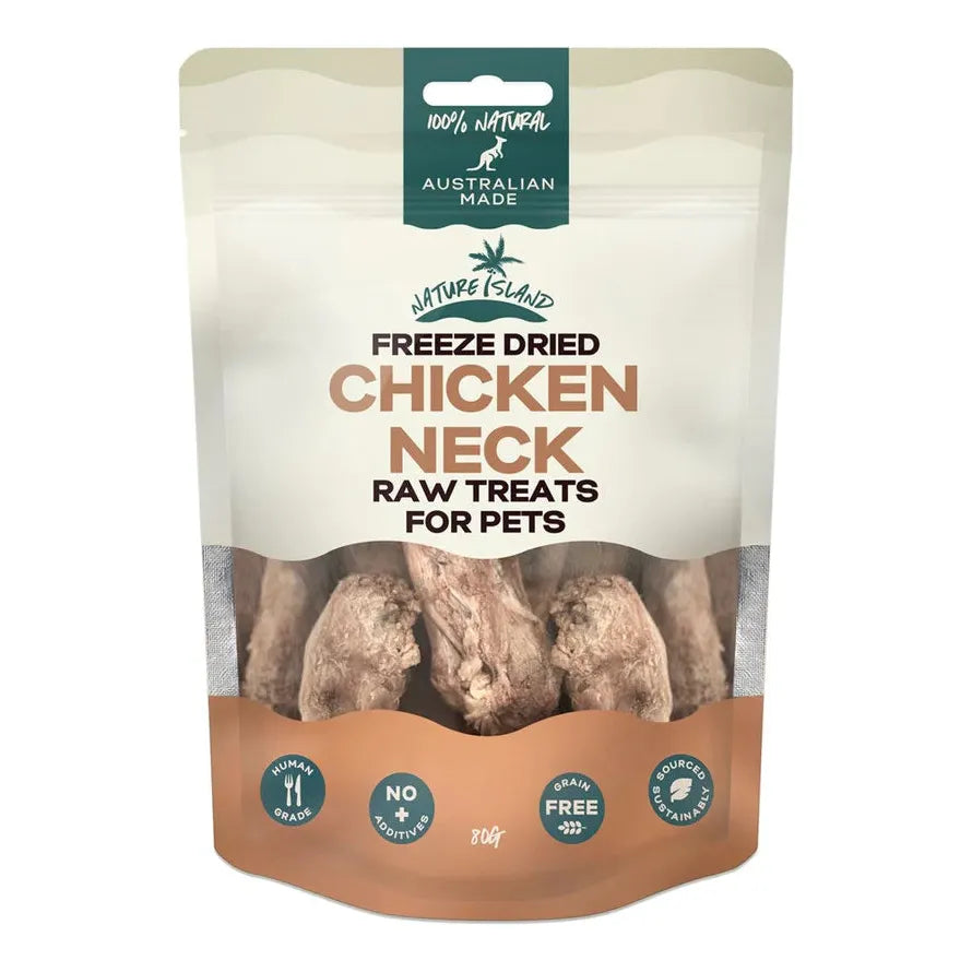 Nature Island Freeze Dried Chicken Neck Raw treats 80g for Pets