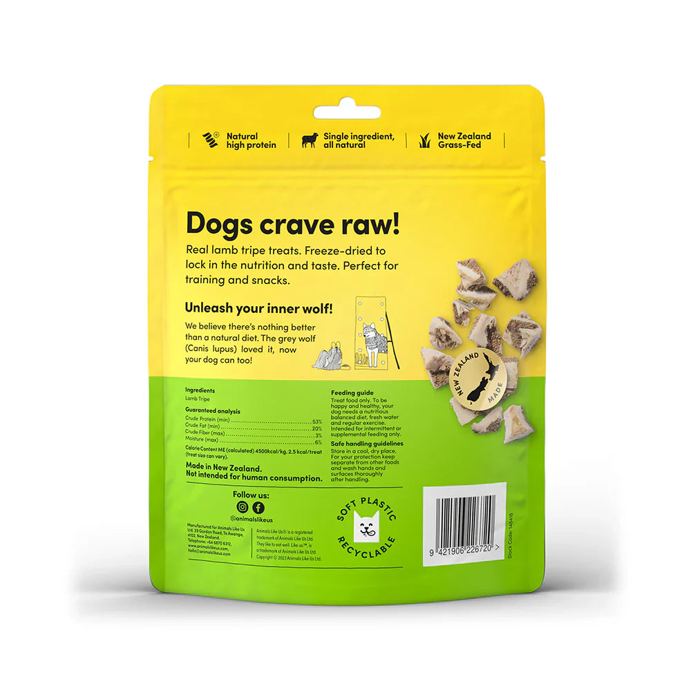 Animals Like Us Grass-Fed Lamb Tripe Freeze Dried Raw Dog Treats 60g