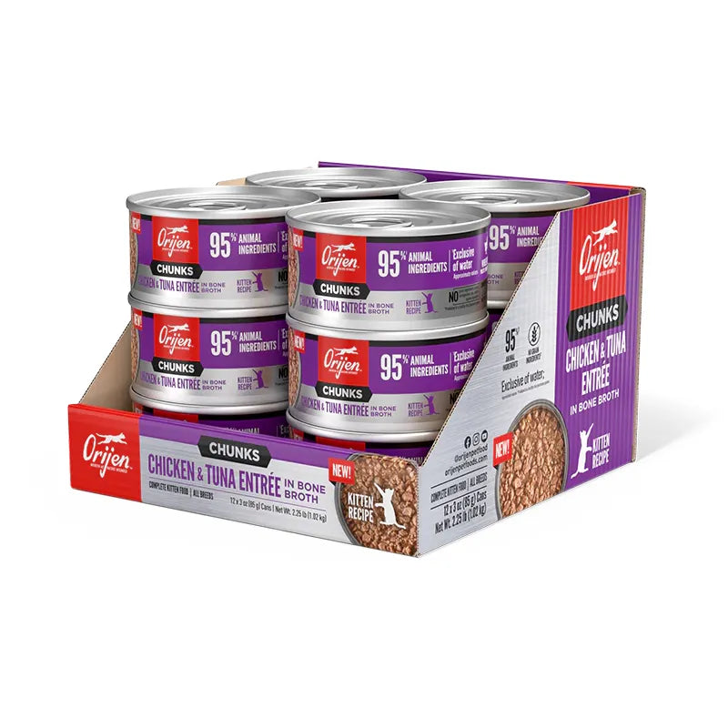 Orijen Chunks & Shreds Chicken & Tuna ENTREE For Kitten in Bone Broth Cat Wet Food Can 85g