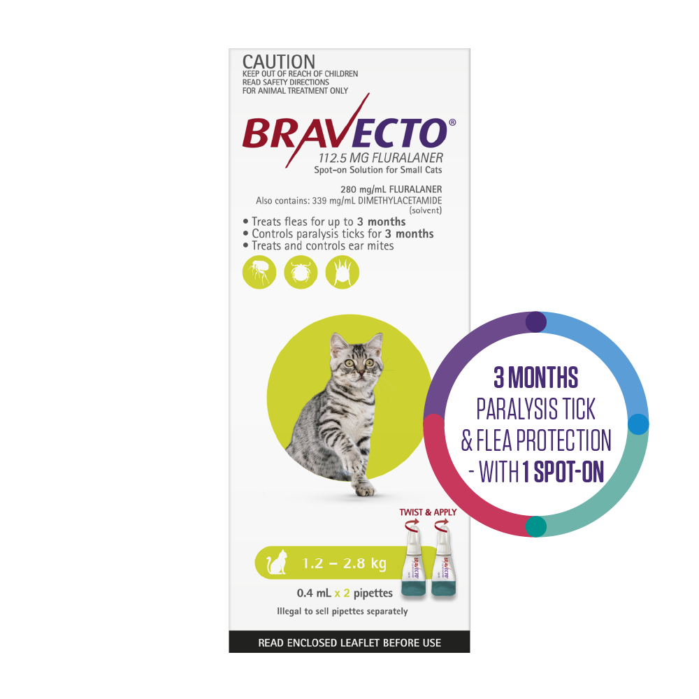 Bravecto Spot-On for Cats 1.2-2.8kg 1pk (2 pipettes)