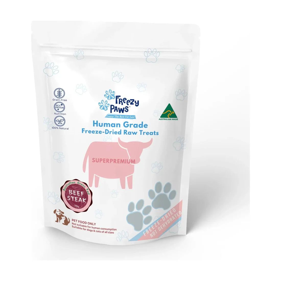 FREEZY PAWS BEEF STEAK RAW TREATS FOR CAT & DOG 70G