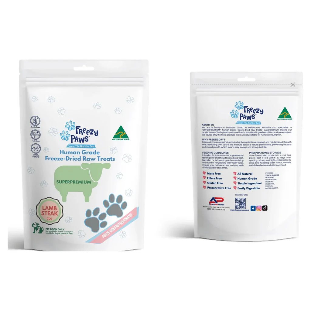 Freezy Paws Freeze Dried Dogs and Cats Treats Lamb Steak 70g