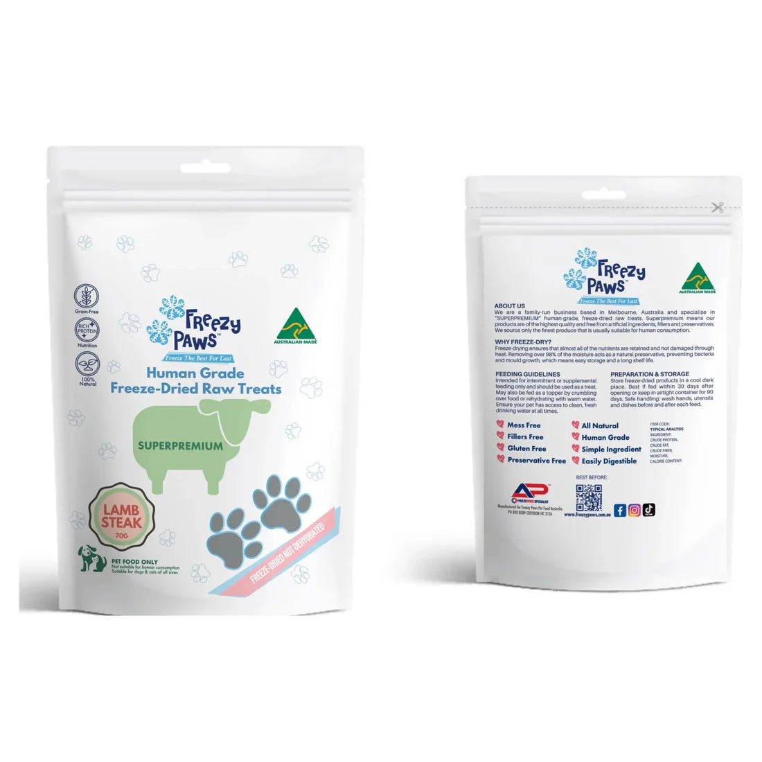 Freezy Paws Freeze Dried Dogs and Cats Treats Lamb Steak 70g