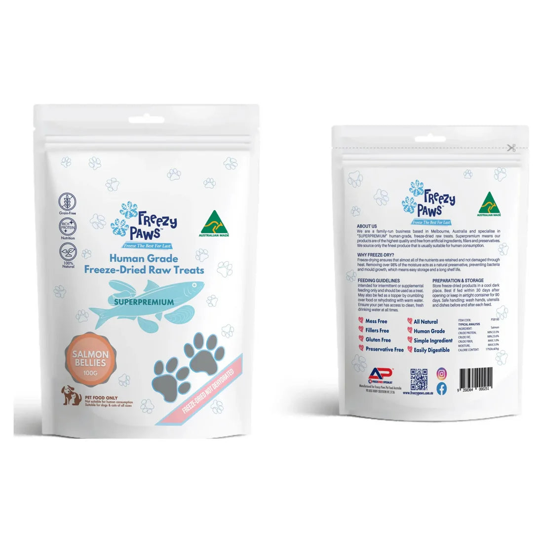 Freezy Paws Freeze Dried Dogs and Cats Treats Salmon Bellies 100g
