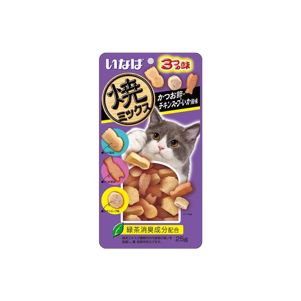 CIAO Soft Bits Mix Tuna and Chicken Fillet with Dried Bonito Scallop and Squid Flavor 25G