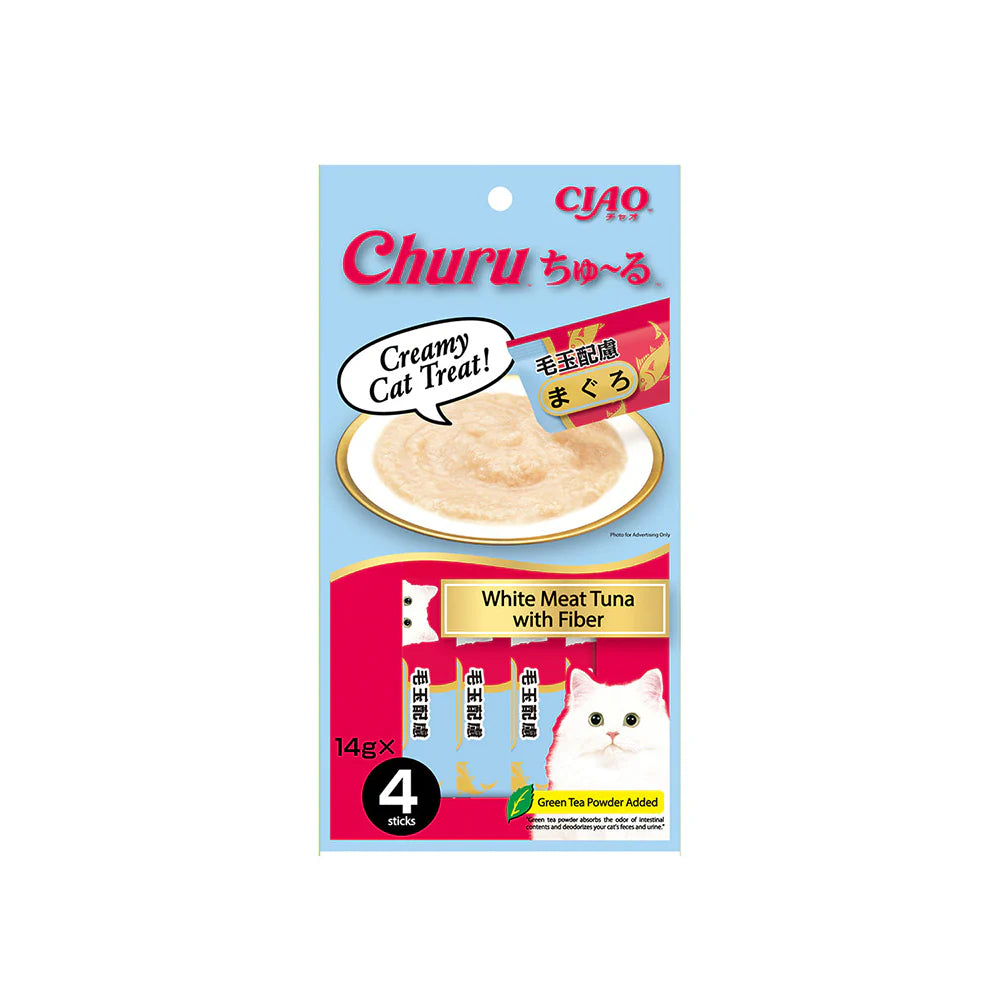 CIAO Churu Puree Cat Wet Treat White Meat Tuna With Fibre Hairball 14gx4