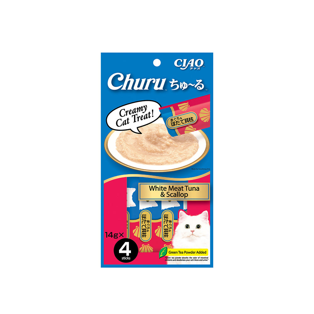 CIAO Churu Puree Cat Wet Treat -White Meat Tuna Scallop- 14G x 4
