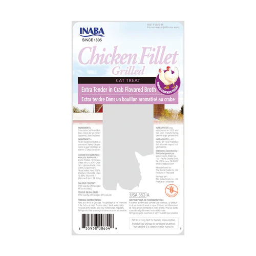 Inaba Grilled Chicken Fillet Cat Treats 25g Extra Tender In Crab Flavored Broth