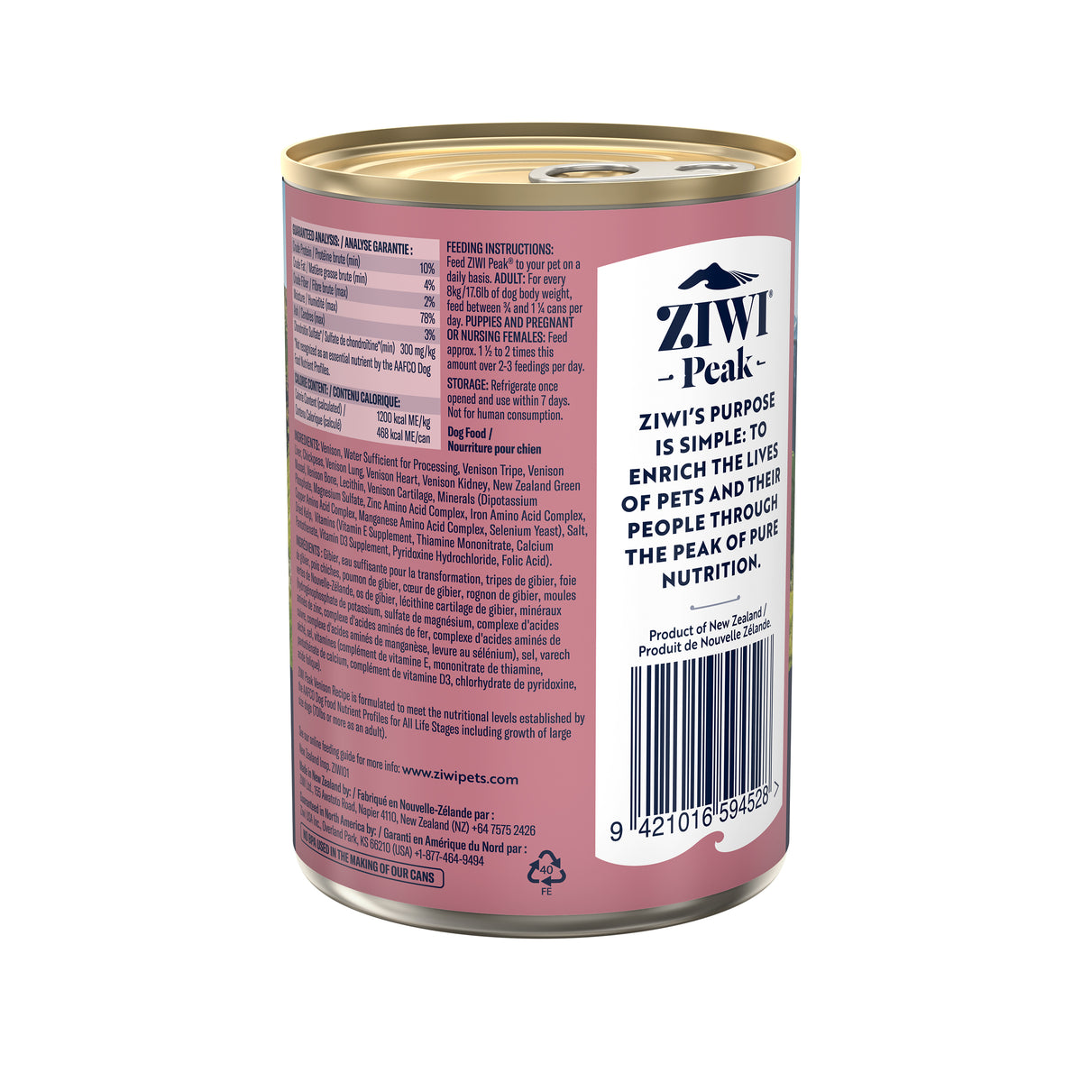 Ziwi Peak Wet Dog Food Cans 390g (Vension)