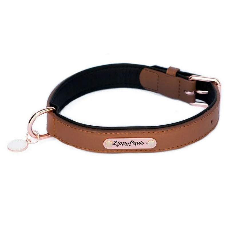 Zippypaws Leather Dog Collar - Brown Large