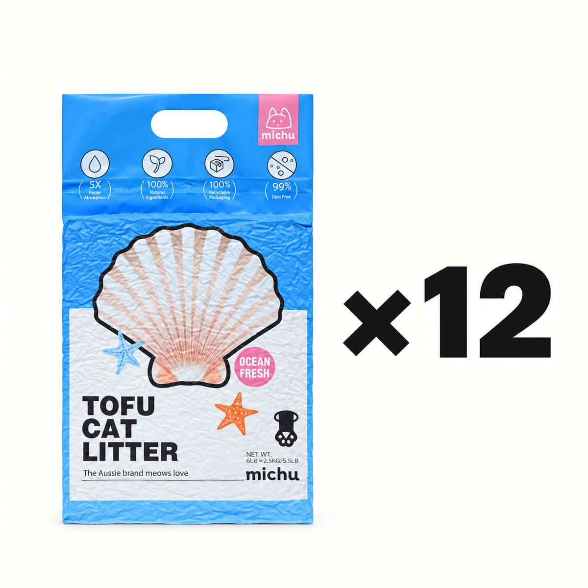 Michu Tofu Cat Litter – 12 Bag (ocean)