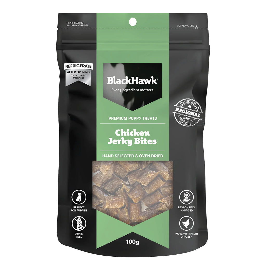 BLACK HAWK DOG TREATS PUPPY CHICKEN JERKY BITES 100G